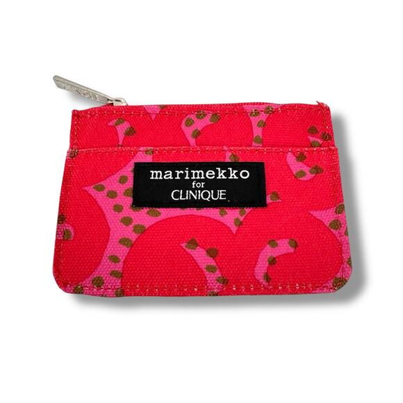 Marimekko for Clinique zip coin purse case change wallet 4"x3" red pink NEW - Picture 1 of 6